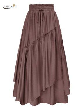 Renaissance Flowy Maxi Skirt Women Pirate Long Skirt Tiered A-Line with Pockets